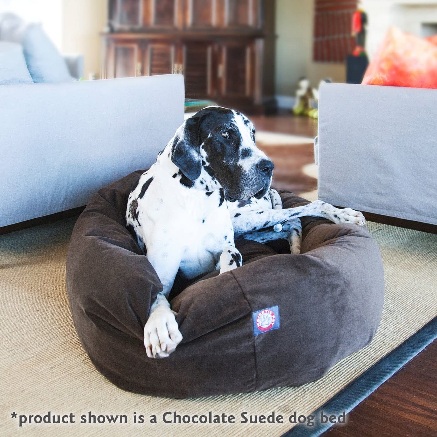 52 Inch Suede Calming Dog Bed Washable – Cozy Soft round Dog Bed with Spine Support for Dogs to Rest Their Head - Fluffy Donut Dog Bed 52X35X11 (Inch) - round Pet Bed X- Large – Chocolate