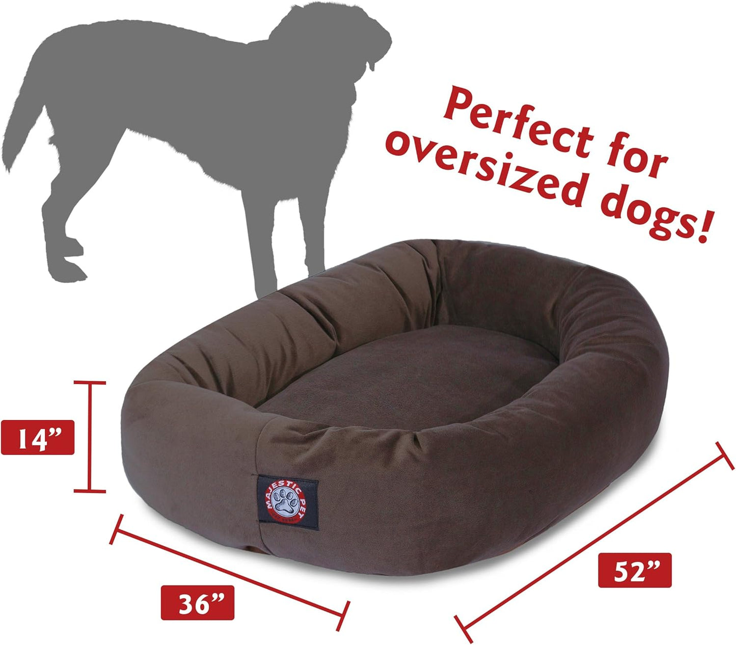 52 Inch Suede Calming Dog Bed Washable – Cozy Soft round Dog Bed with Spine Support for Dogs to Rest Their Head - Fluffy Donut Dog Bed 52X35X11 (Inch) - round Pet Bed X- Large – Chocolate