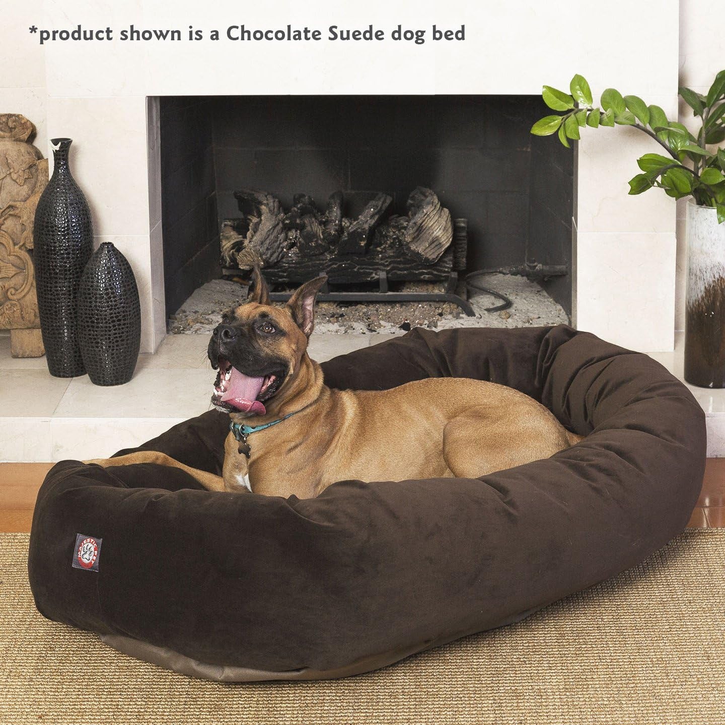 52 Inch Suede Calming Dog Bed Washable – Cozy Soft round Dog Bed with Spine Support for Dogs to Rest Their Head - Fluffy Donut Dog Bed 52X35X11 (Inch) - round Pet Bed X- Large – Chocolate