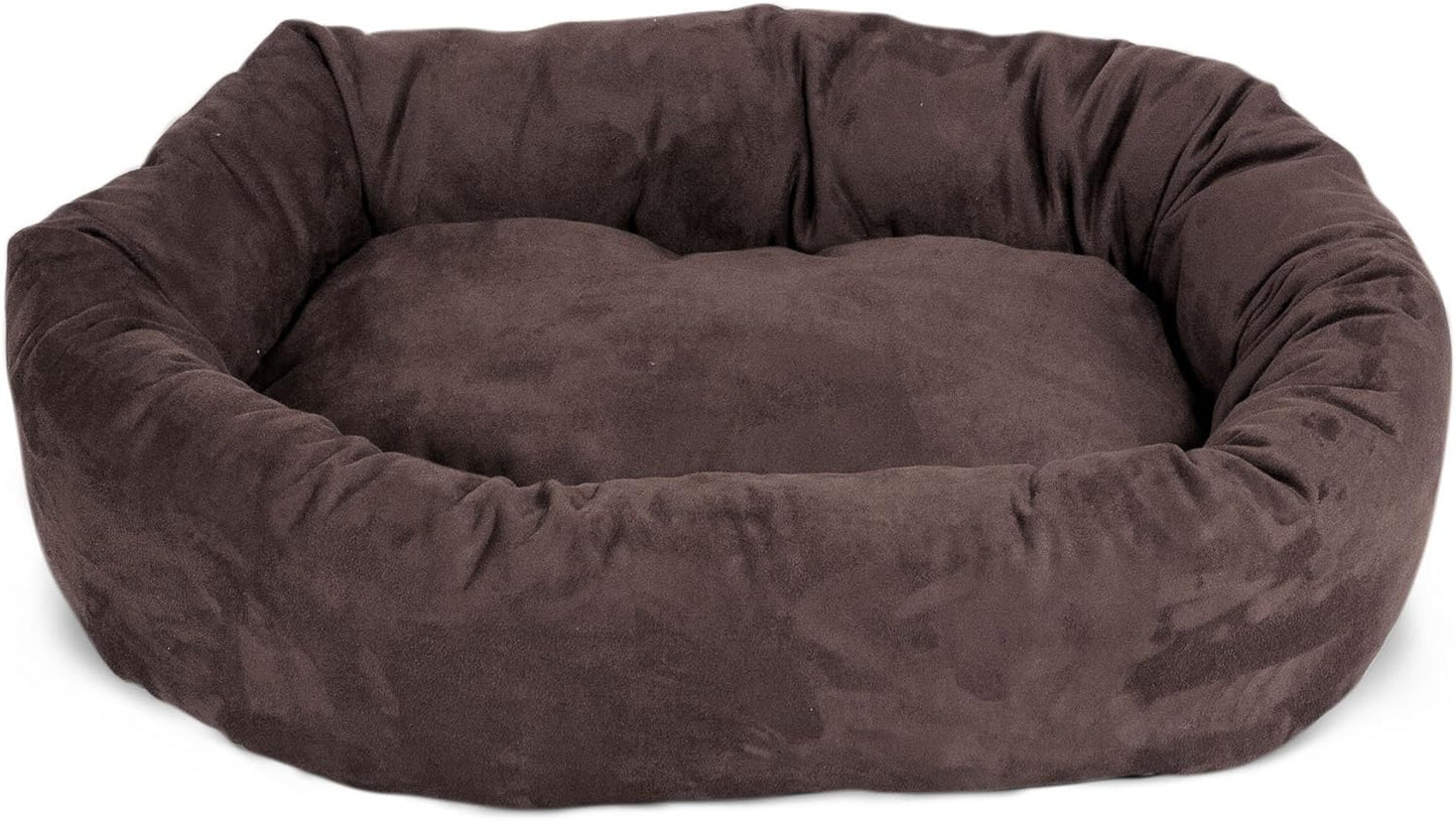 52 Inch Suede Calming Dog Bed Washable – Cozy Soft round Dog Bed with Spine Support for Dogs to Rest Their Head - Fluffy Donut Dog Bed 52X35X11 (Inch) - round Pet Bed X- Large – Chocolate