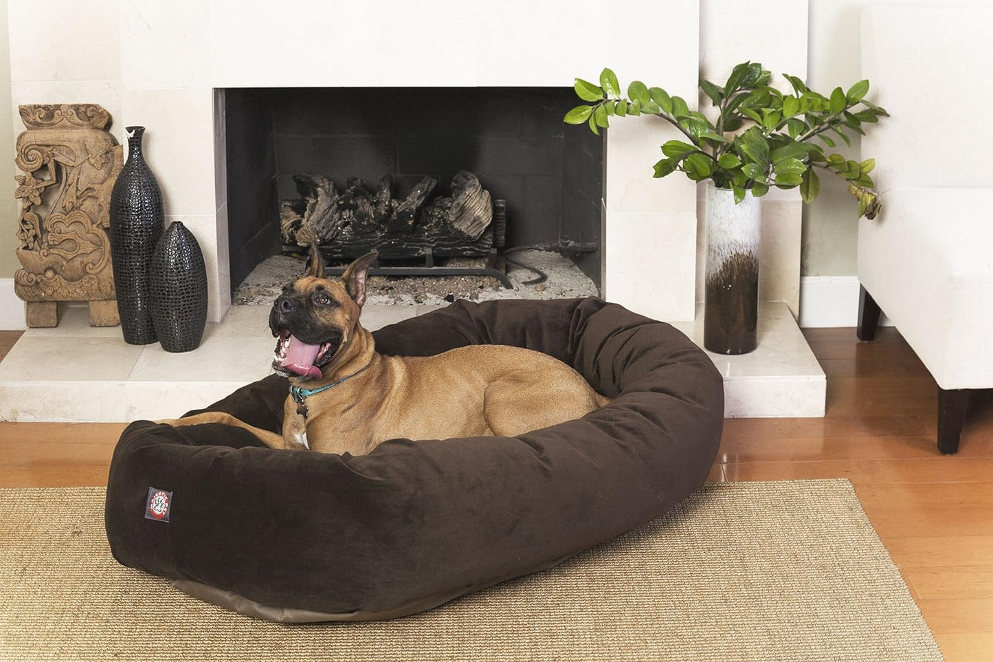 52 Inch Suede Calming Dog Bed Washable – Cozy Soft round Dog Bed with Spine Support for Dogs to Rest Their Head - Fluffy Donut Dog Bed 52X35X11 (Inch) - round Pet Bed X- Large – Chocolate