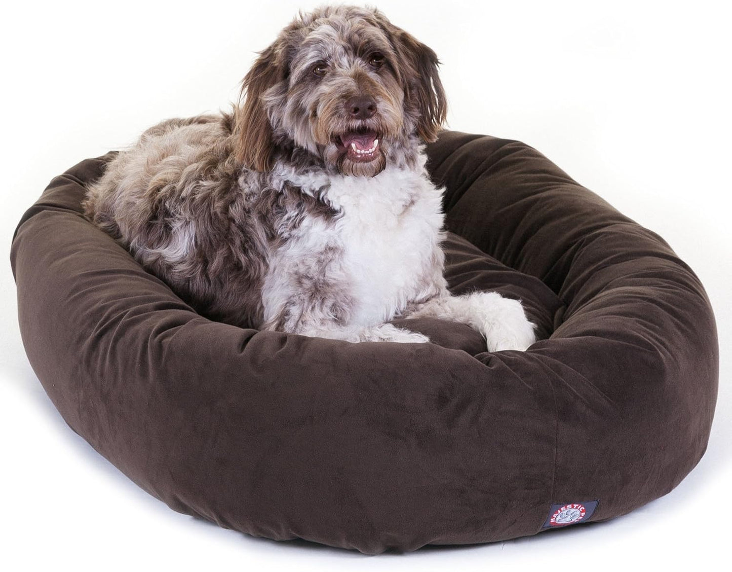 52 Inch Suede Calming Dog Bed Washable – Cozy Soft round Dog Bed with Spine Support for Dogs to Rest Their Head - Fluffy Donut Dog Bed 52X35X11 (Inch) - round Pet Bed X- Large – Chocolate