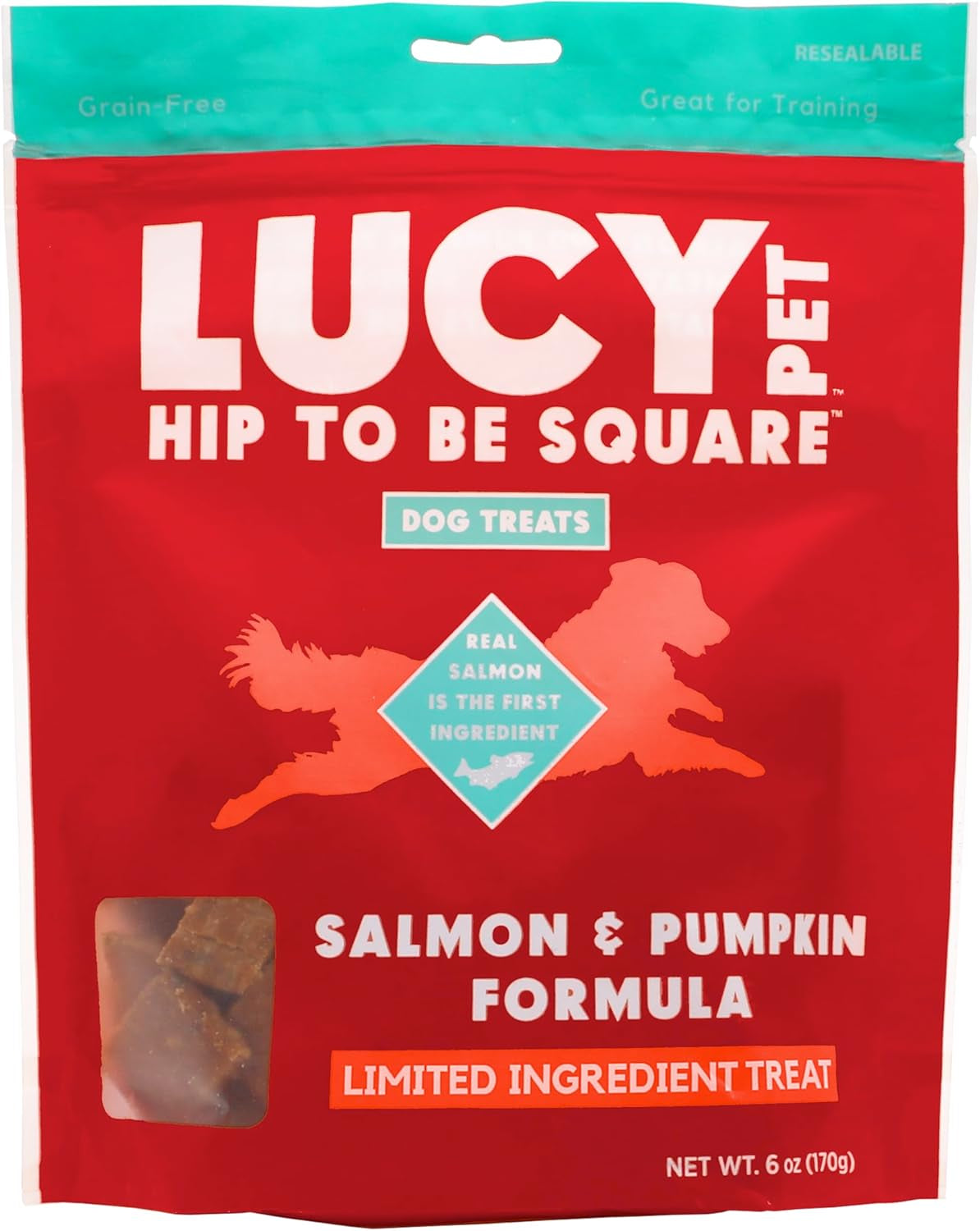 Lucy Pet Hip to Be Square Salmon and Pumpkin Dog Treats 6Oz